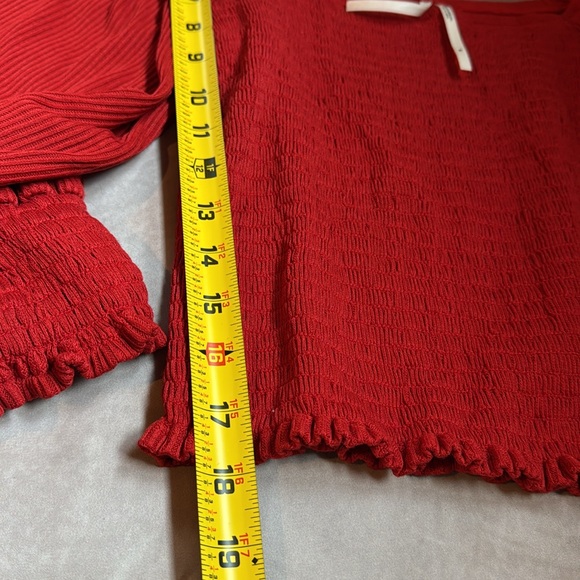 Anthropologie Red Top Womens Medium Square Neck Smocked Bishop Sleeves Cropped - Picture 9 of 10